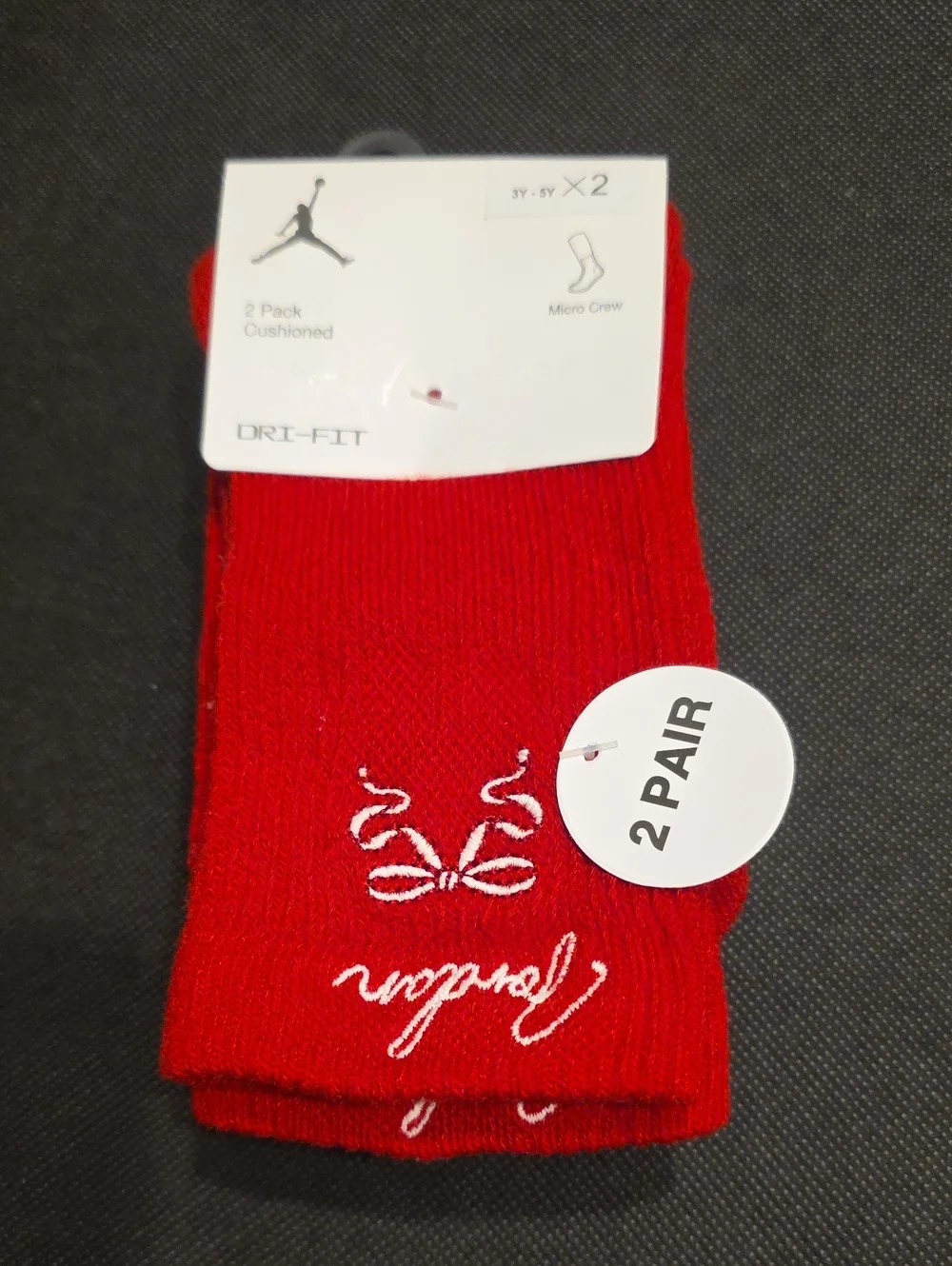 Nike Jordan Cushioned Crew Socks with Red & Black Embroidery - 2 Pack